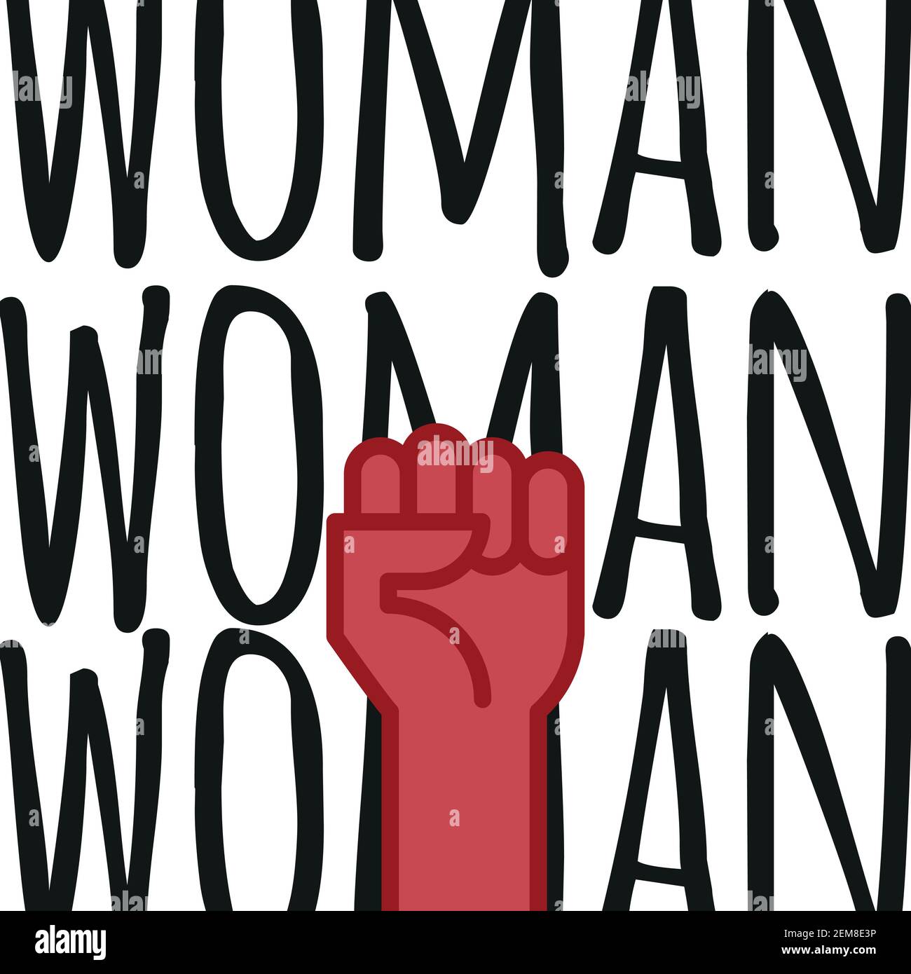 Mit der Faust die feministische Botschaft überreichen. Konzept von Einheit, Revolution, Kampf, Protest. Frauenrechte. Vektor-Illustration, flaches Design Stock Vektor