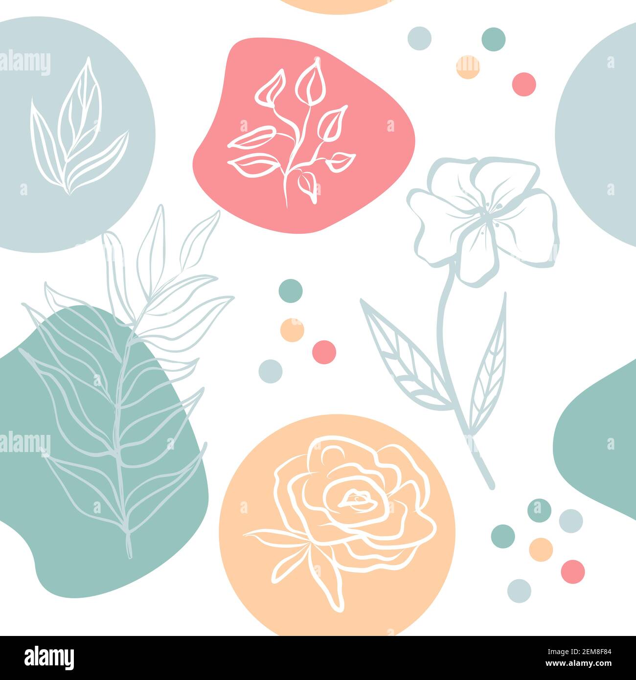 Vektor nahtlose Muster der abstrakten Blume. Handgezeichnete Formen und Linienkunst Konturzeichnung, botanisches Element. Stock Vektor