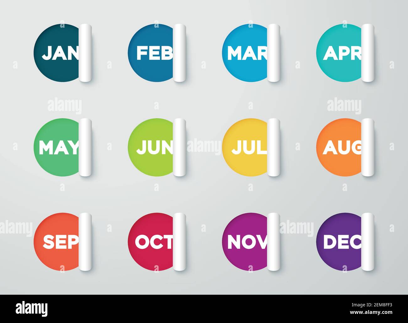 Kreis Papier Ausschneiden Notizen Mit Monaten Für Kalender Stock Vektor