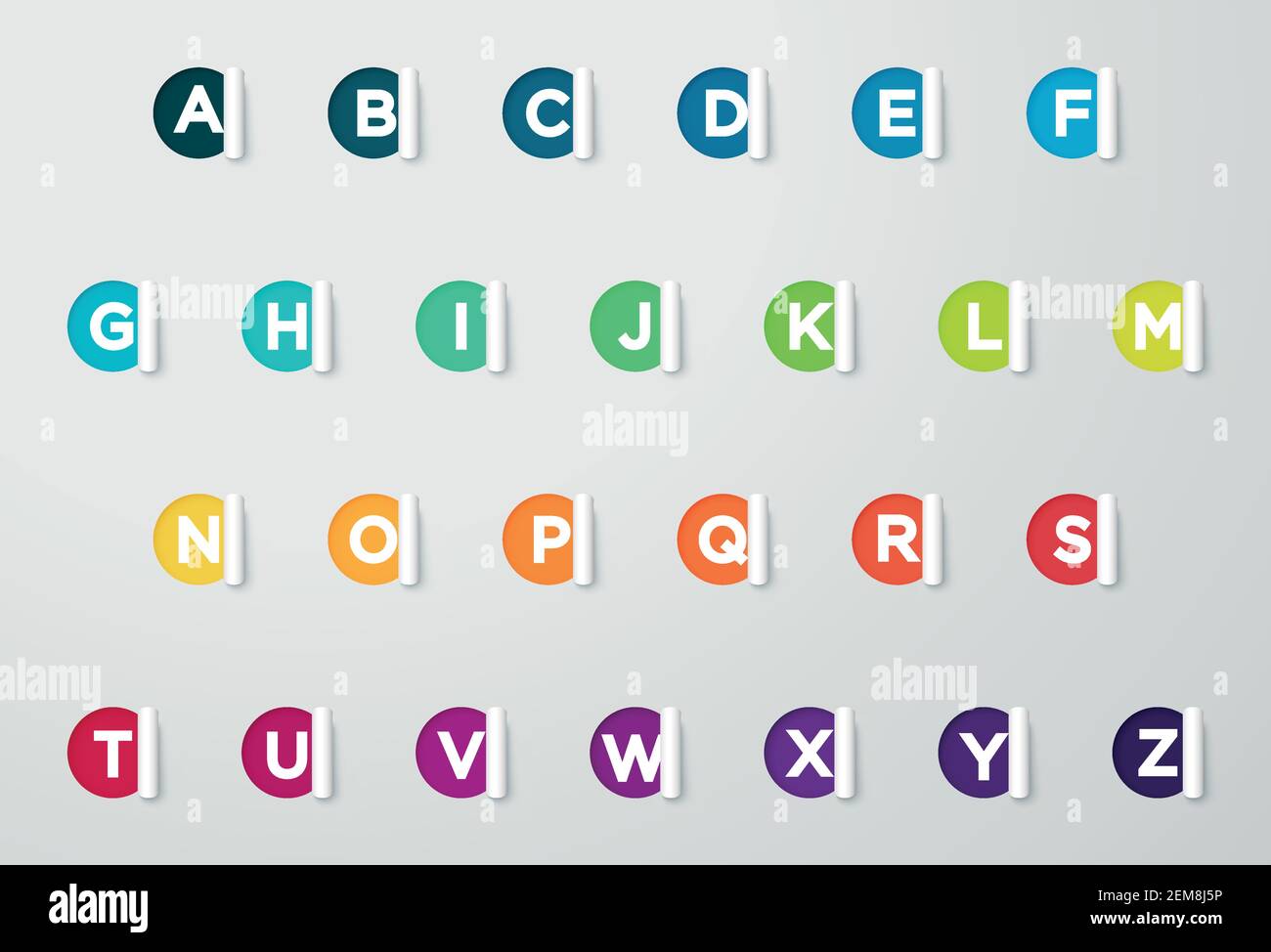 Kreis Papier Ausschneiden Notizen Mit Bunten Buchstaben Der Alphabet Stock Vektor