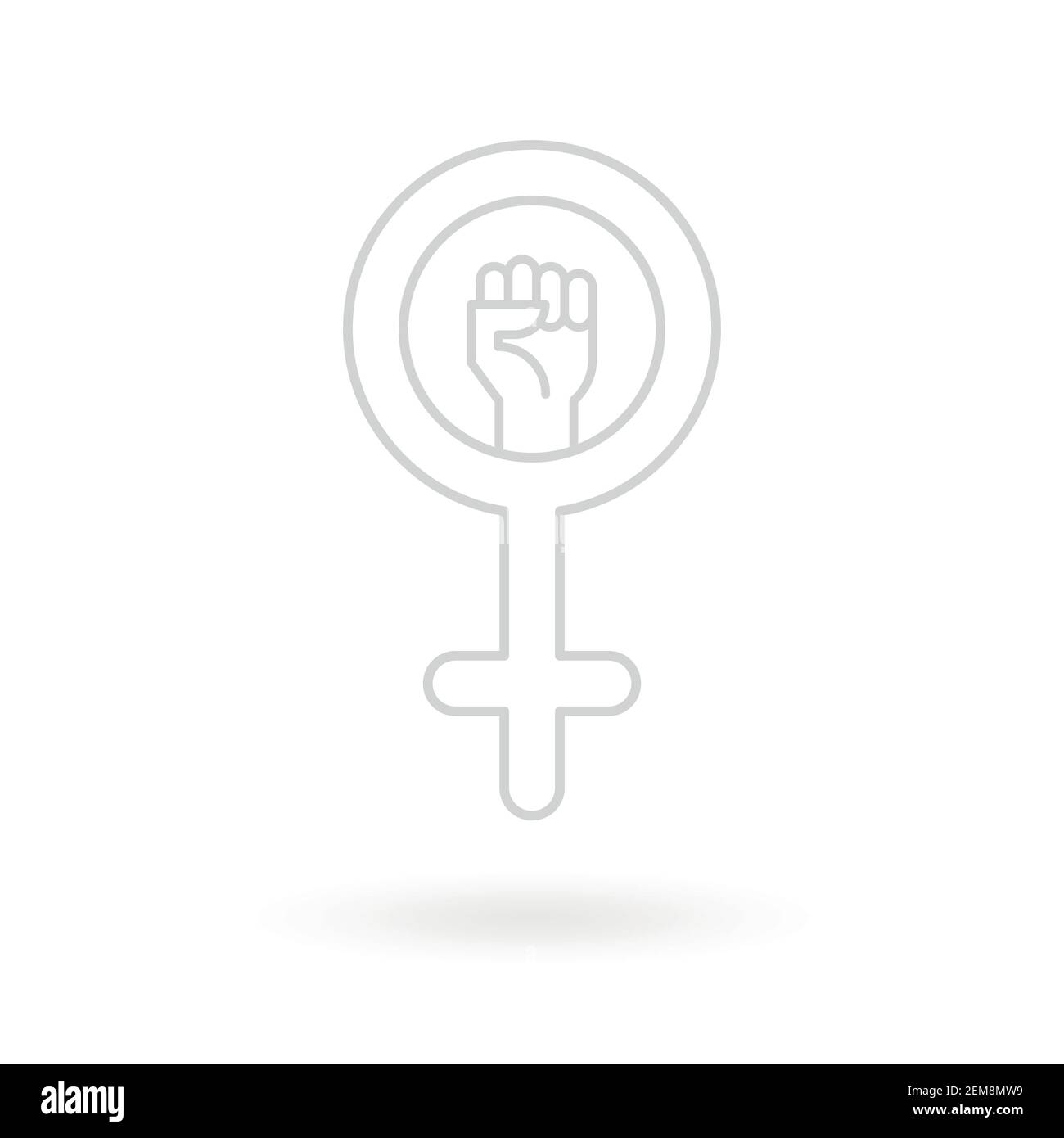 Feminismus-Ikone. Weibliches Geschlecht Symbol mit erhobener Faust. Flaches und minimalistisches Design. Vektorgrafik Stock Vektor