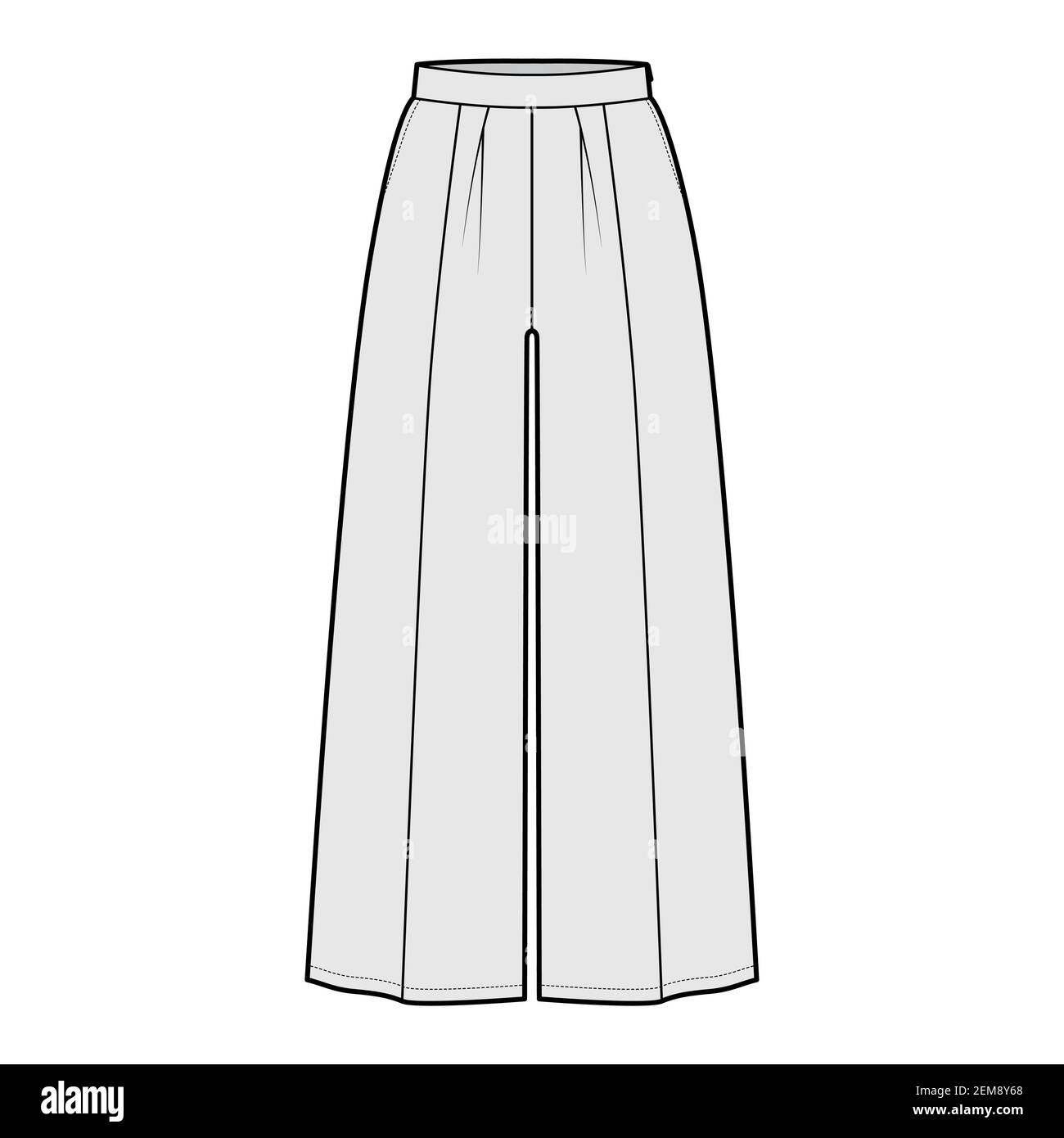 Hose Gaucho technische Mode Illustration mit niedriger Taille, Bund, Single Falte, Knöchel verkürzte Länge, Nahttaschen. Flache Hose Bekleidungsvorlage grau Farbe. Frauen, Männer, Unisex CAD Mockup Stock Vektor