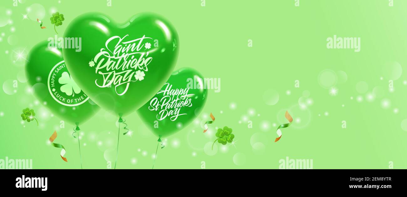 Horizontales festliches Banner mit Platz für Ihren Text. Ballons, Süßigkeiten und Klee für St. Patrick's Day Feier. Vektorclipart Stock Vektor
