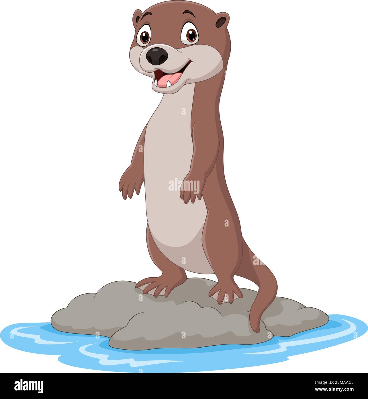 Cartoon Otter steht auf dem Stein Stock Vektor