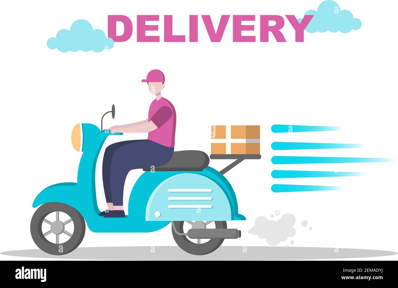 Flache Darstellung der Online-Lieferung für Bestellverfolgung, Kurierdienst, Warenversand, City Logistics mit einem Motorrad und LKW Stock Vektor
