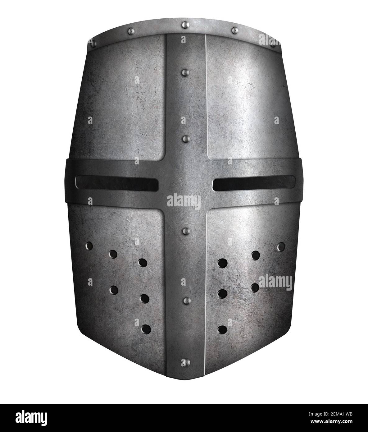 Crusader Ritter Metall Helm isoliert 3D Illustration Stockfoto