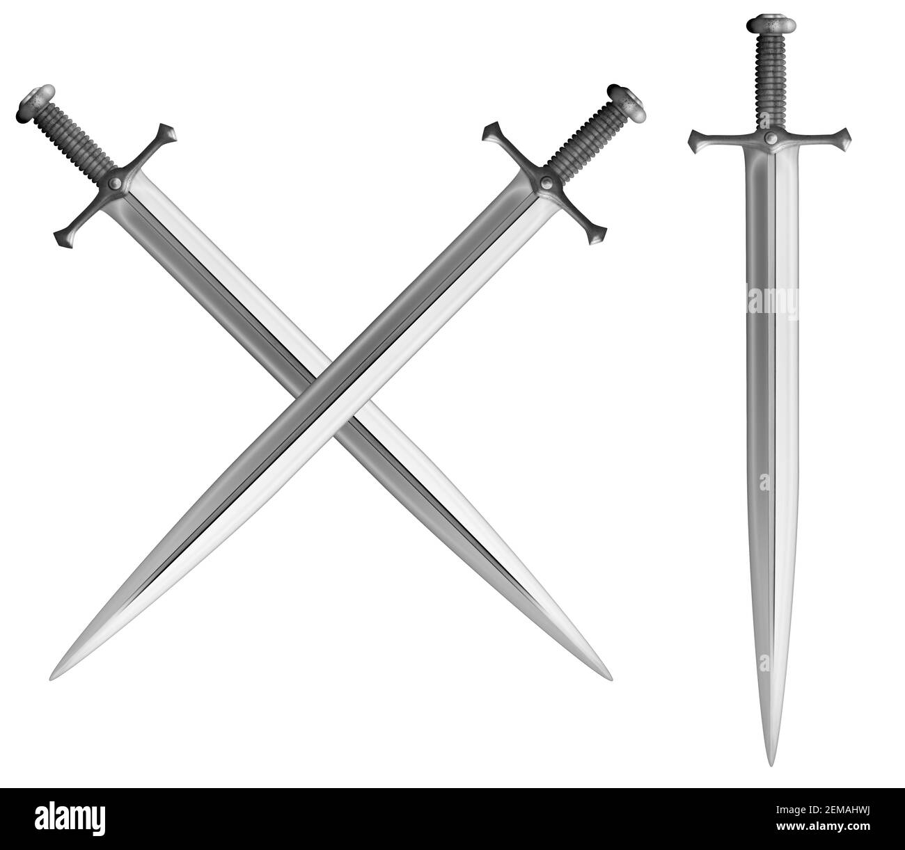 Metall klassische gekreuzte Schwerter Set 3D Illustration Stockfoto