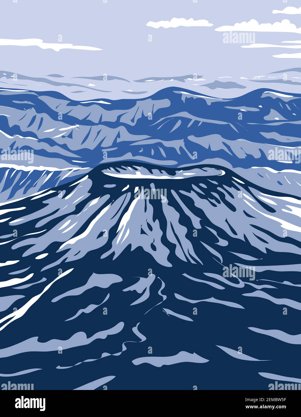 WPA-Plakatkunst des Aniakchak National Monument and Preserve Zeigt den Aniakchak Vulkan auf der Aleutenkette im Südwesten Alaska in Werken PR Stock Vektor