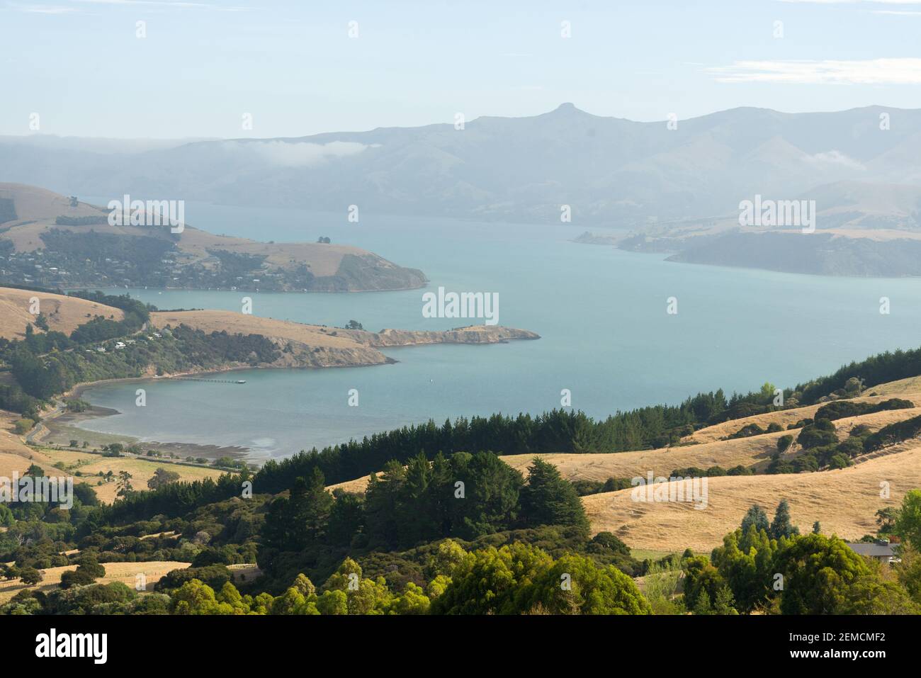 Akaroa Harbour Banks Peninsula Südinsel Neuseeland Stockfoto