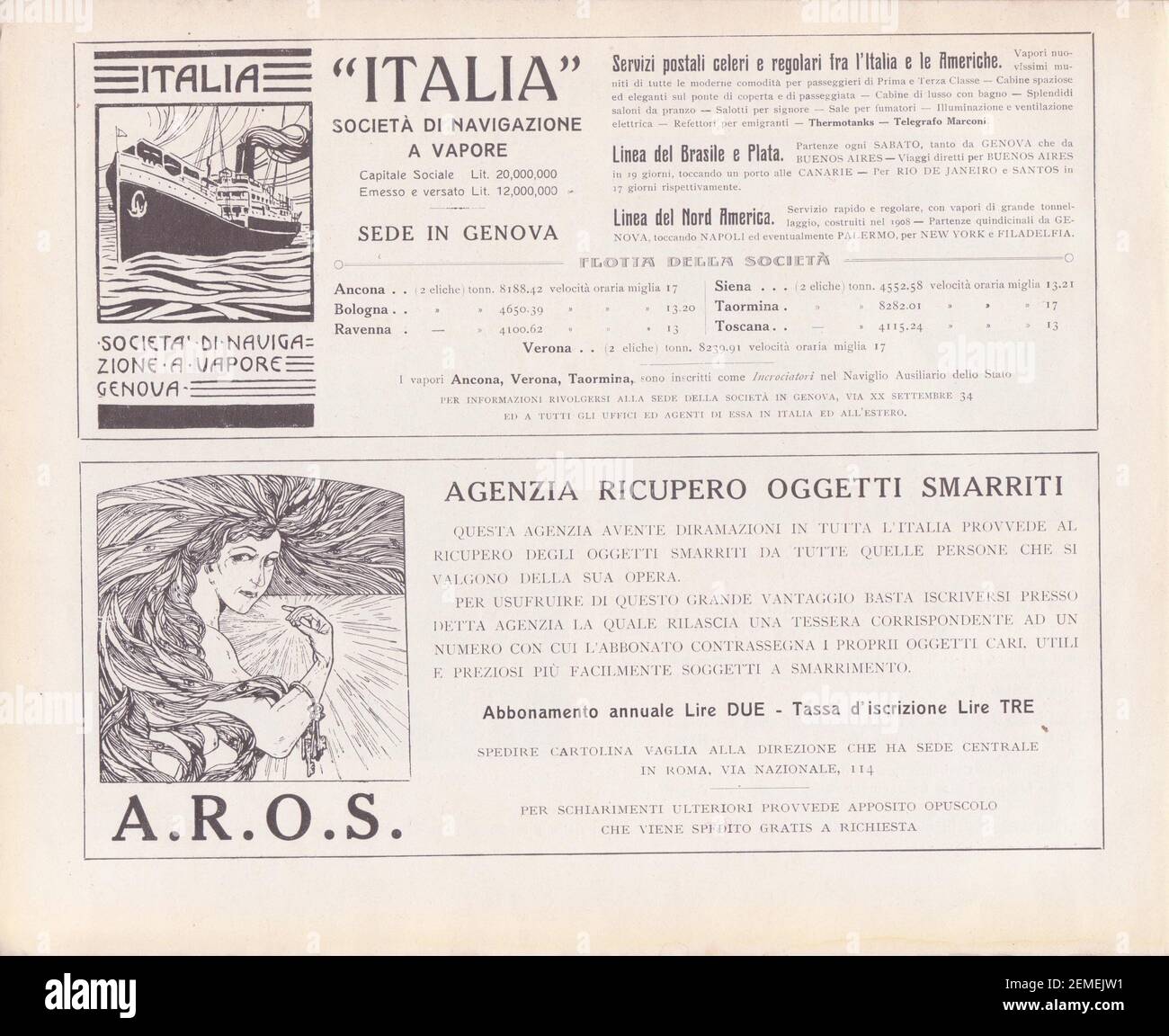 Diretta da Edoardo De Fonseca, la rivista, nata a Milano nel 1901, POI trasferita a Roma dal 1903, viene pubblicata per dieci anni, fino al 1910, cui sono da aggiungere anche dodici fascicoli apparsi a Roma nel 1913. ERA la più raffinata pubblicazione italiana dedicata all'arte della decorazione del libro, a cui collaborarono i maggiori artisti dell'epoca, stampata, in un originale formato oblungo, in duemila copie, la maggior parte destinate al mercato estero. De Karolis, Dudovich, Sartorio, Balla, Cambellotti, Baruffi, Bompard, Majani und Terzi. Stockfoto