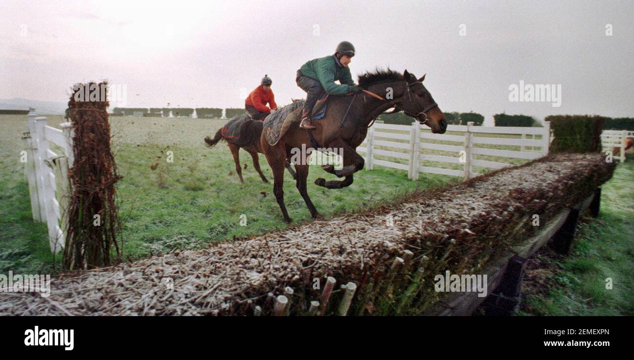 Jammie Osborne Jockey auf Lord of the River März 1999during Die morgendliche Übungsroutine in Lambourn Stockfoto