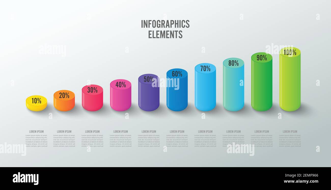 Satz von Infografik-Elementen für Grafik, Diagramm oder Diagramm in Form von gefüllt mit farbigen Flüssigkeit. Vektorgrafik Stock Vektor