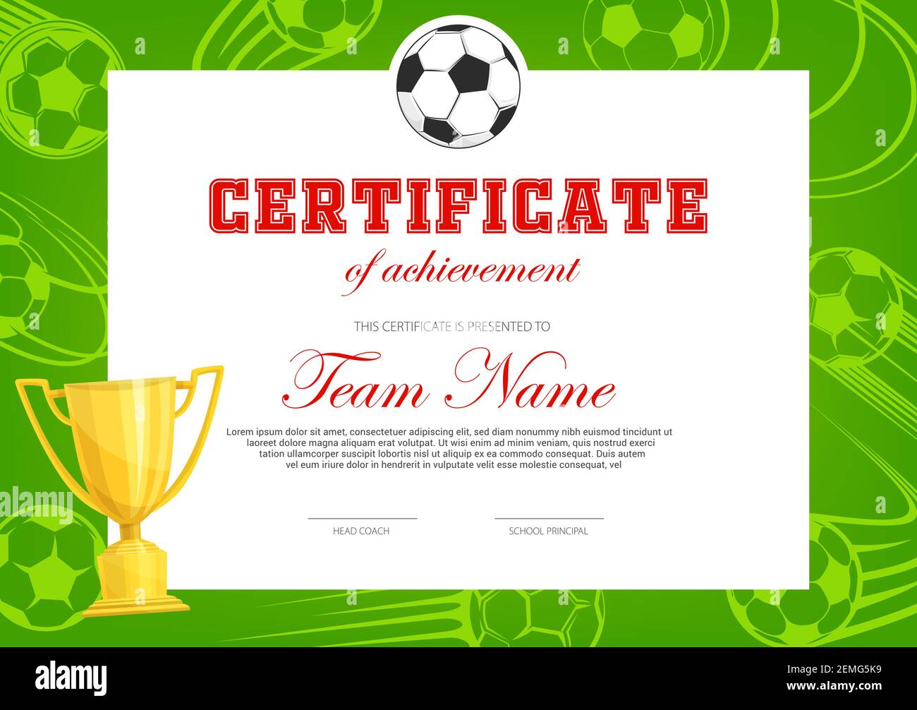 Zertifikat für die Leistung im Fußballspiel. Football Spieler With Soccer Award Certificate Template