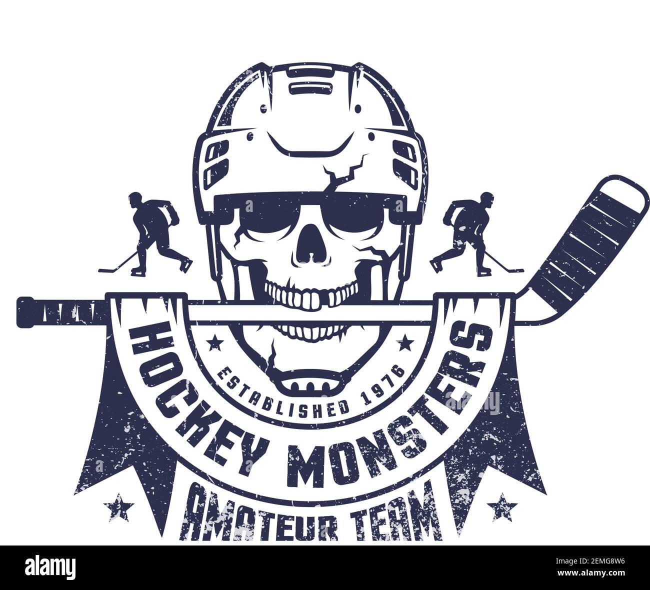 Hockey Totenkopf Maskottchen mit Stick und Band Stock Vektor