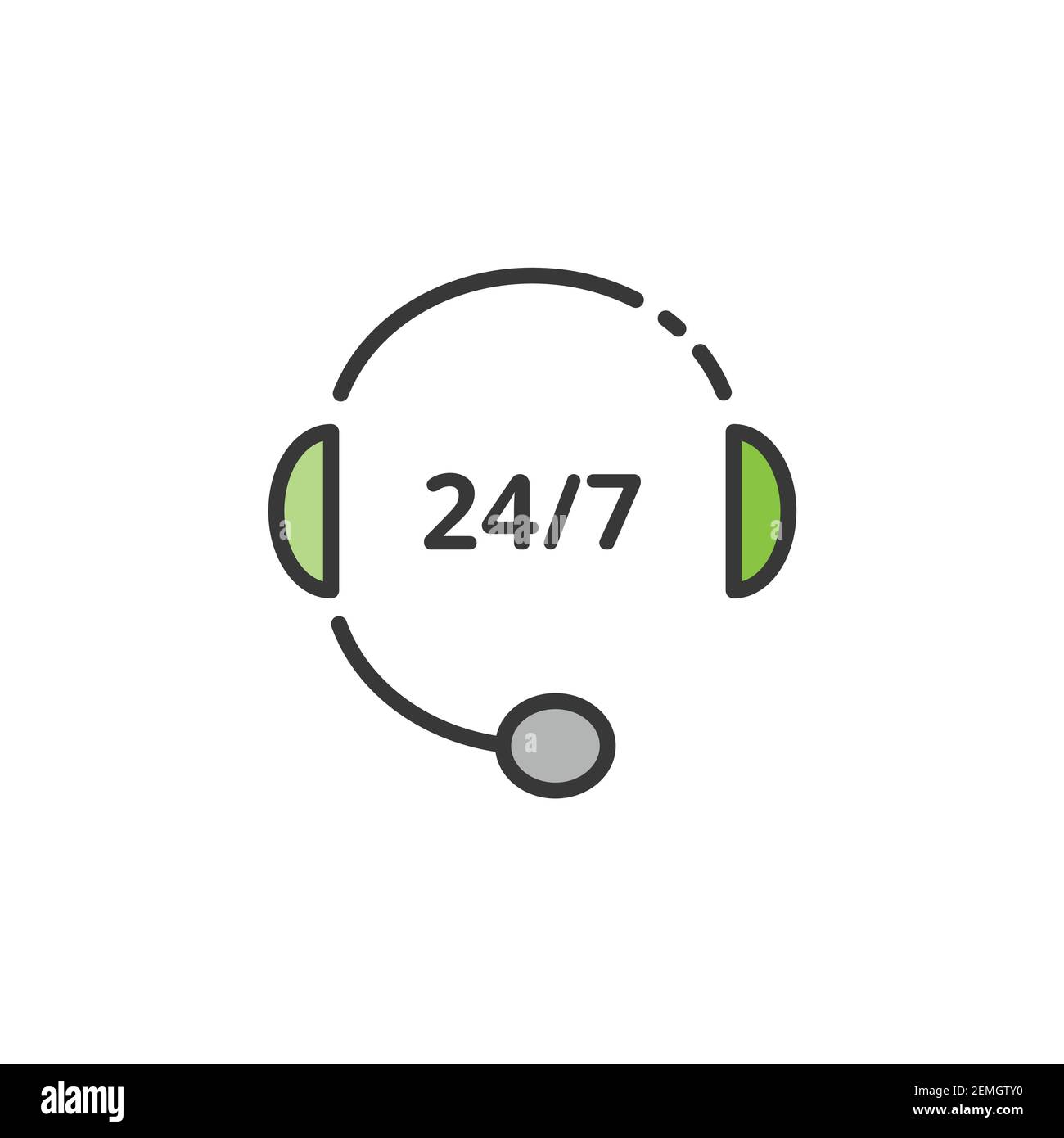 Callcenter. Kopfhörer. 24 7 Telefonassistent. Ausgefülltes Farbsymbol. Isolierte Commerce-Vektor-Illustration Stock Vektor