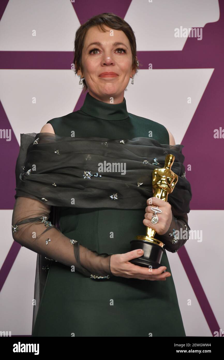 Olivia Colman gewann den Preis für die beste Schauspielerin für den Film "The Favorite", der im Presseraum bei der Oscar-Verleihung der Academy Awards 91st im Dolby Theater im Hollywood & Highland Center in Los Angeles, Kalifornien, am 24. Februar 2019 posiert. (Foto von Sthanlee Mirador/Sipa USA) Stockfoto