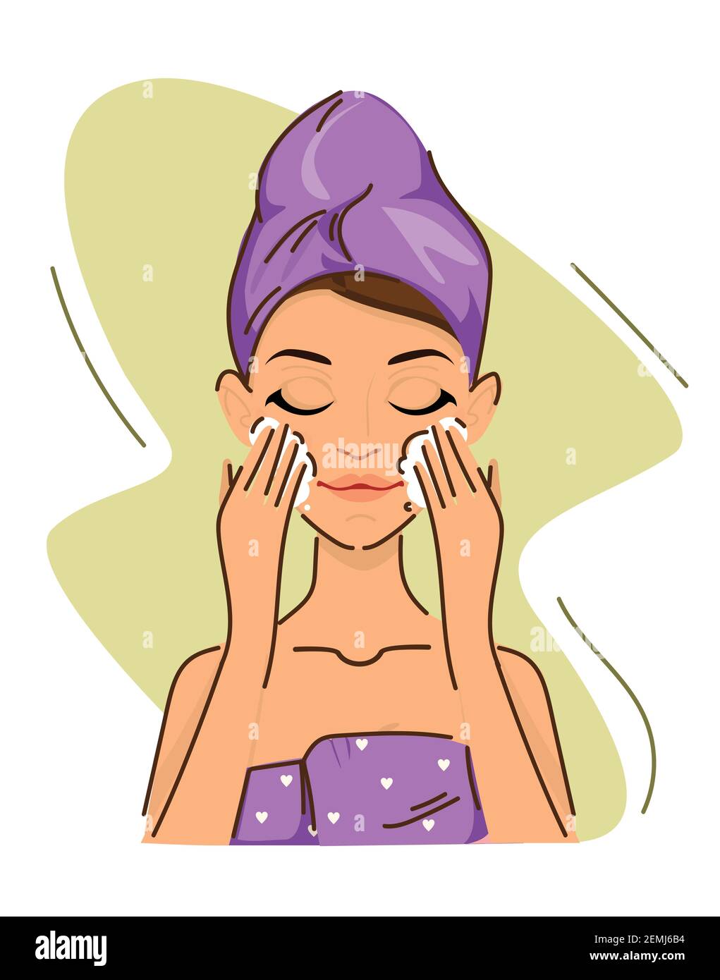 Frau reinigt Gesicht tun Hause Beauty-Behandlungen. Gesichtspflege. vektor Stock Vektor
