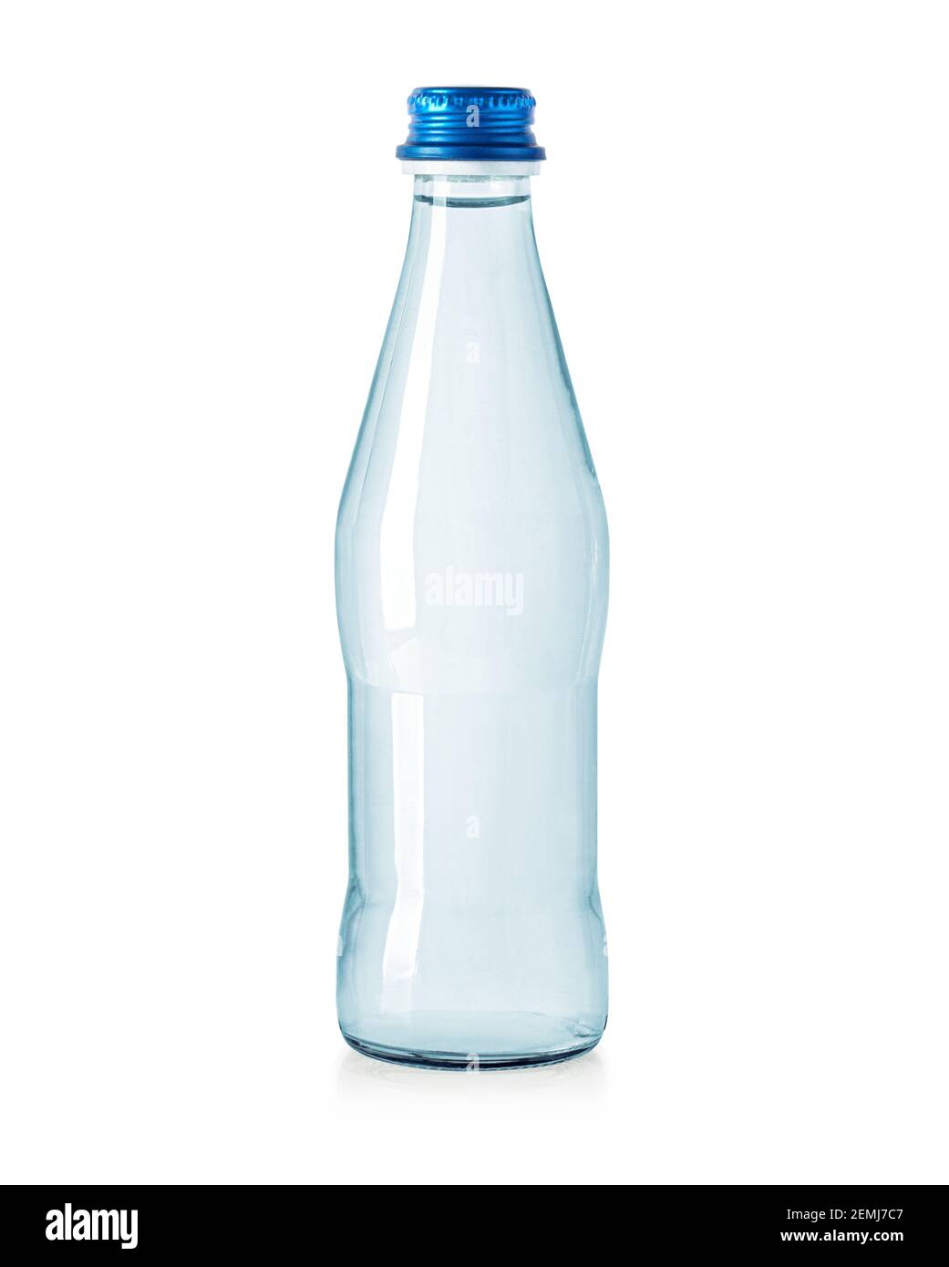 Blaue Glasflasche isoliert auf weißem Hintergrund mit Clipping Pfad Stockfoto