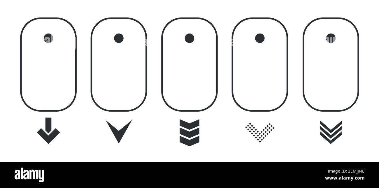 Modernes lineares Piktogramm des Scrollens unten auf der Computermaus. Symbol für die Konzeptlinie nach unten scrollen. Stock Vektor