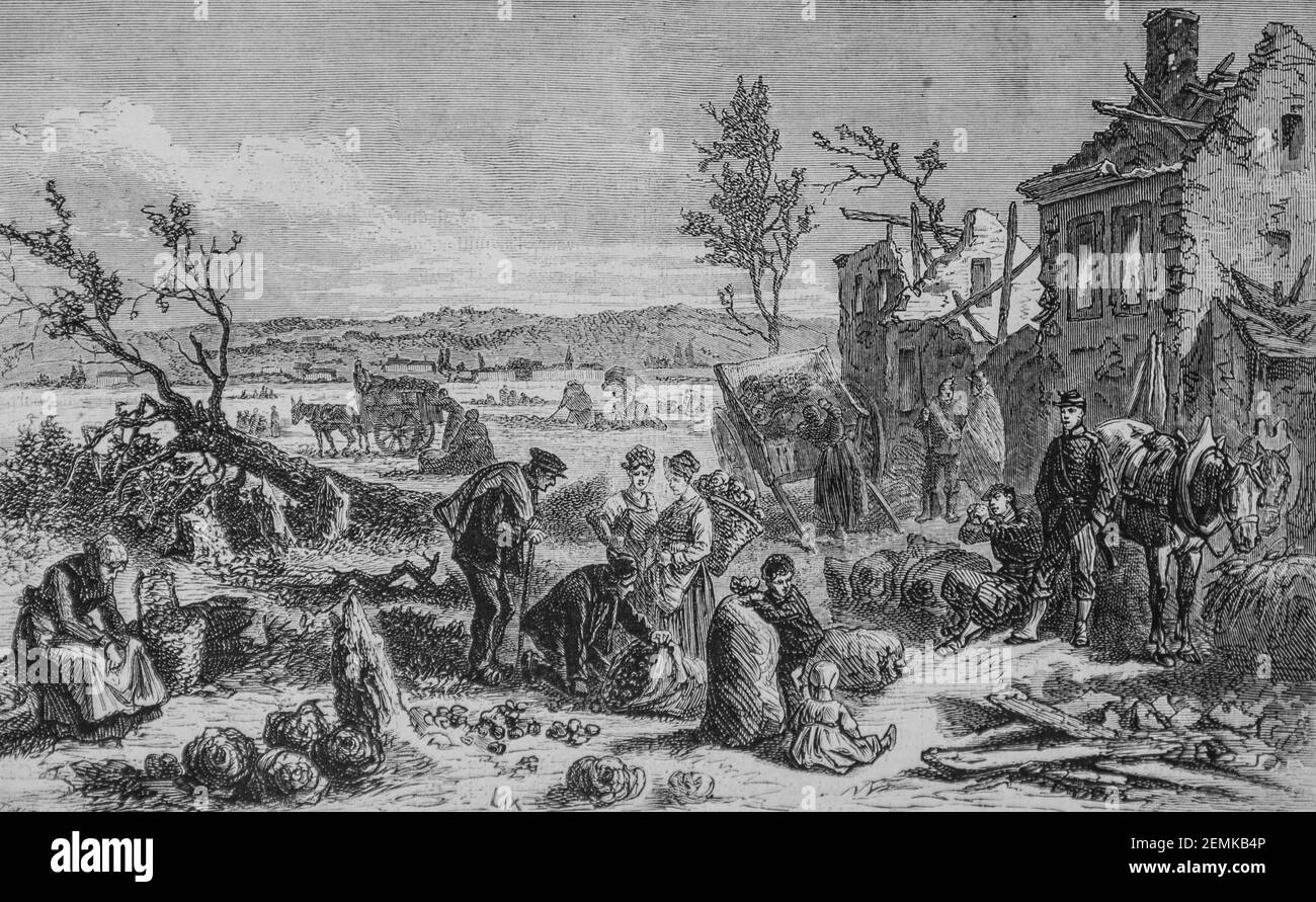 Belagerung von paris, la recolte des legumes aux moulineaux en avant du fort d'issy, l'univers illuste,editeur michel Levy 1870 Stockfoto