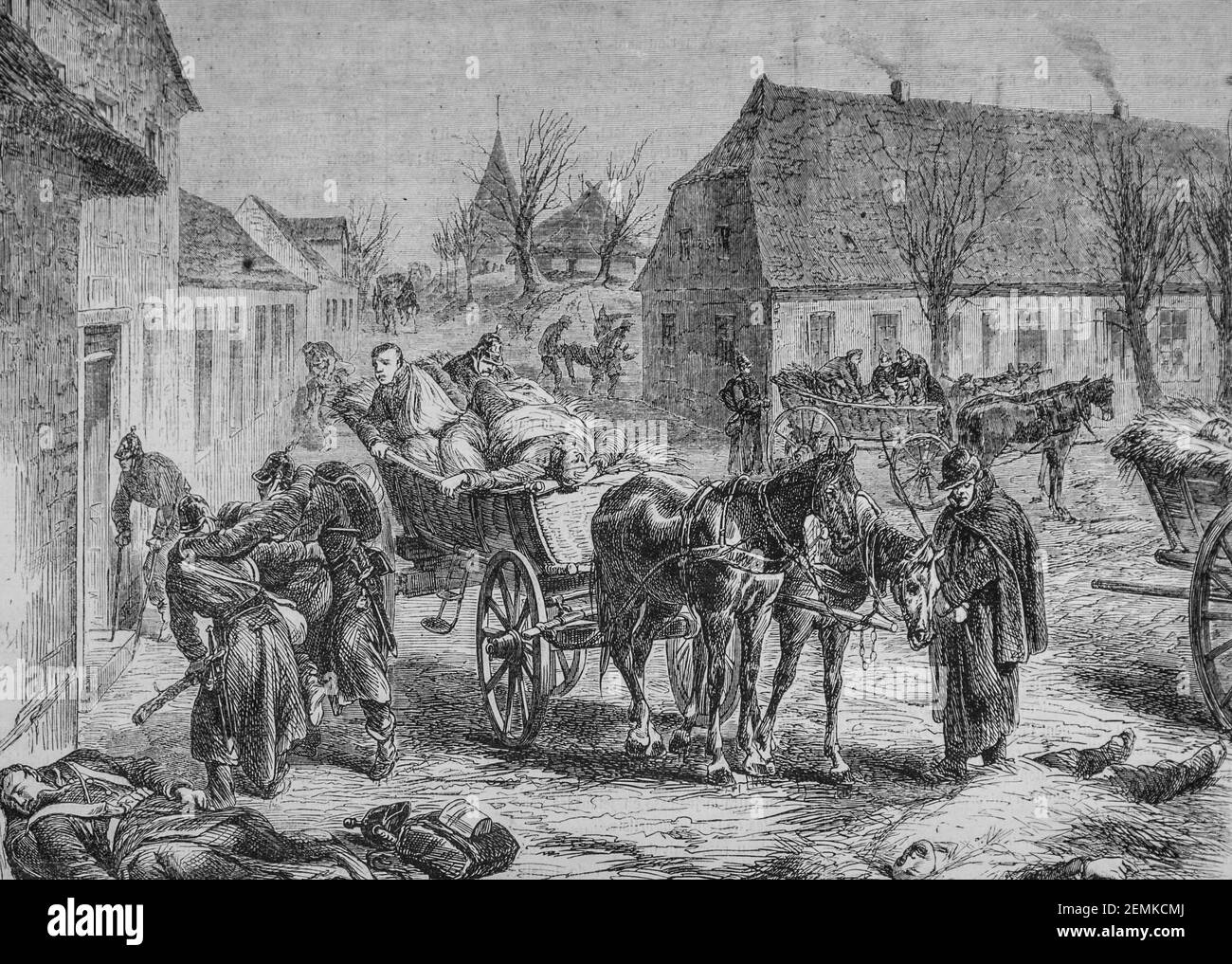 Belagerung von paris,Transport des Blesses prussiens apres la bataille de villiers, l'univers illuste,editeur michel Levy 1870 Stockfoto