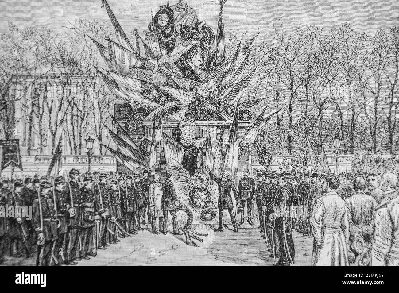 les Manifestations patriotiques devant la Statue de strasbourg, 1861-1875 ,histoire de france par henri martin,editeur furne 1880 Stockfoto