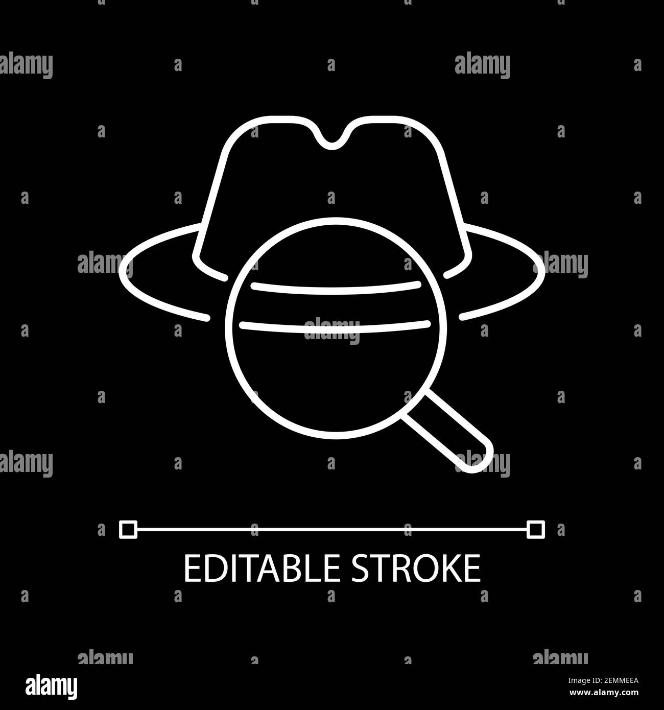 Detective weiß linearen Symbol für dunkle Thema Stock Vektor