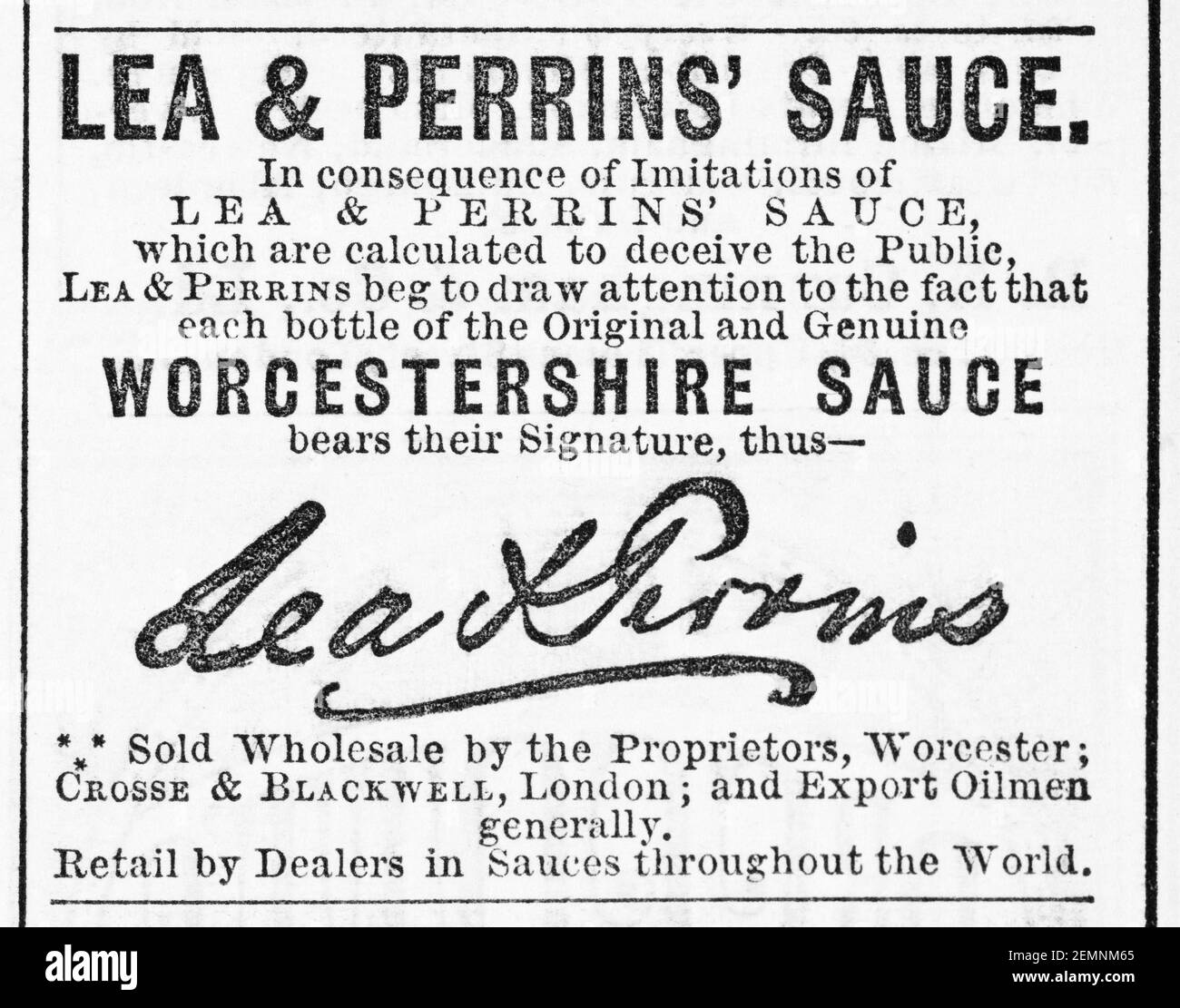 Old Victorian Magazine newsprint Lea & Perrin's Worcestershire Sauce Anzeige von 1883 - vor dem Anbruch der Werbestandards. Stockfoto