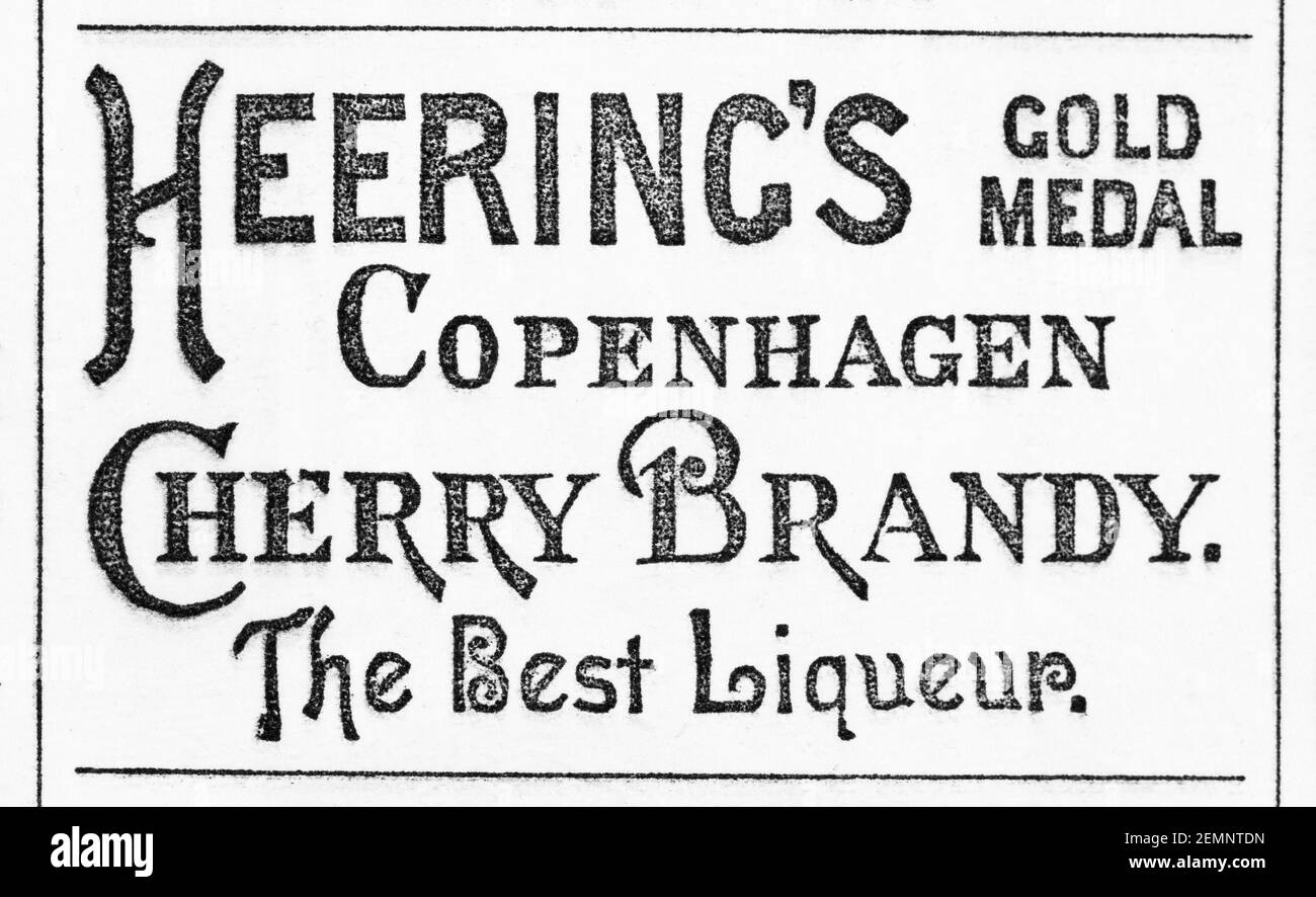 Alte viktorianische Zeitungszeitung Heering's Cherry Brandy Anzeige von 1891 - vor dem Anbruch der Werbestandards. Stockfoto