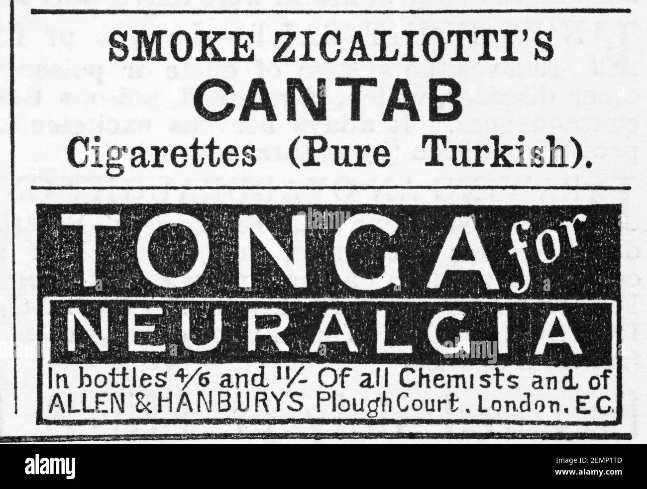 Alte viktorianische Zeitschrift Zeitungspapier Neuralgie Medizin Anzeige von 1880 - vor dem Anbruch der Werbung Standards. Geschichte der Medizin. Stockfoto