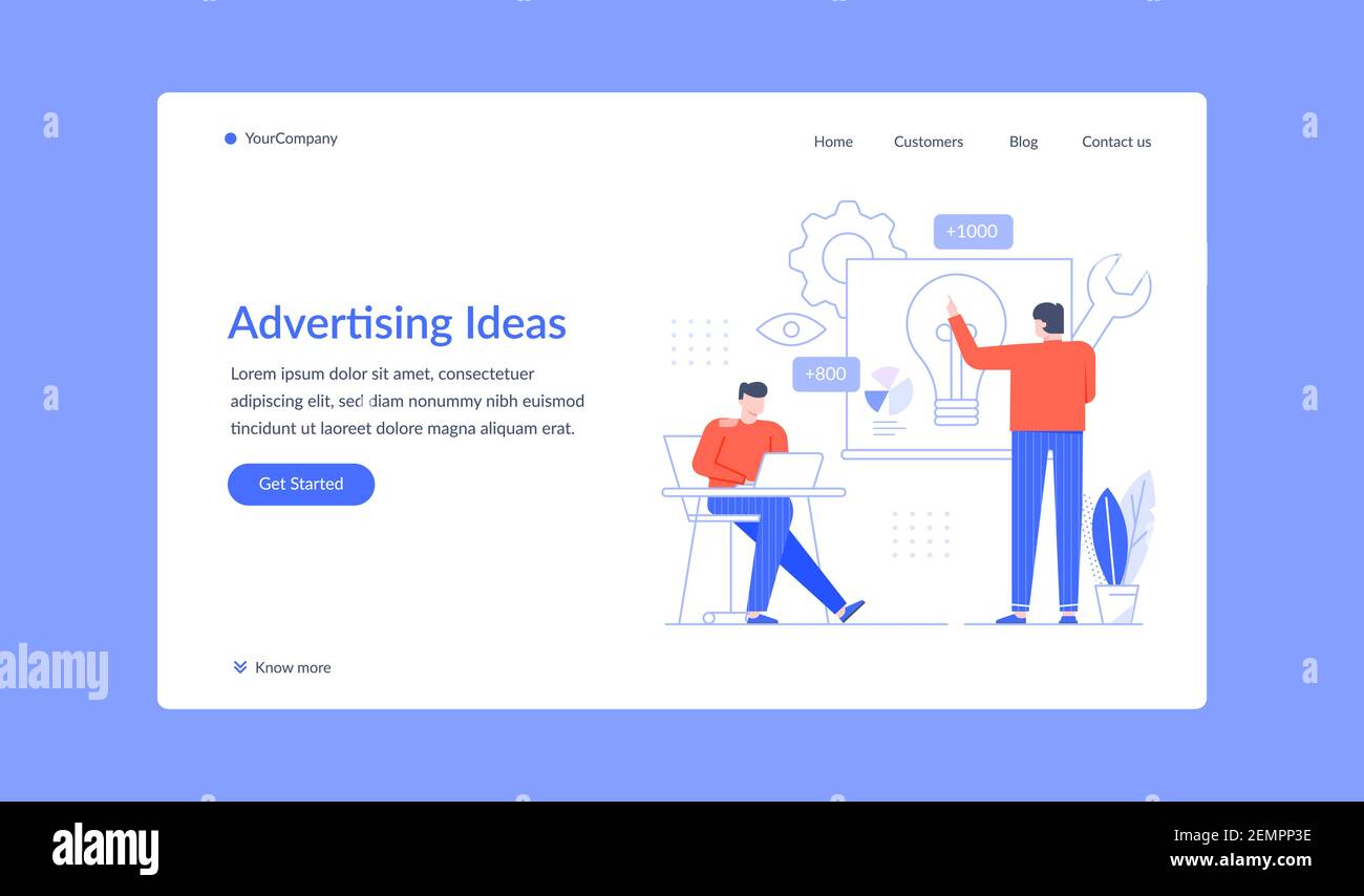 Werbeagentur Idee Landing Page, Menschen schaffen Stock Vektor