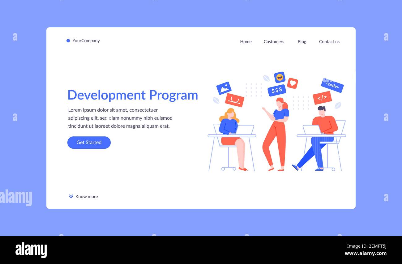 Team Development Programm Projekt Landing Web-Seite Stock Vektor