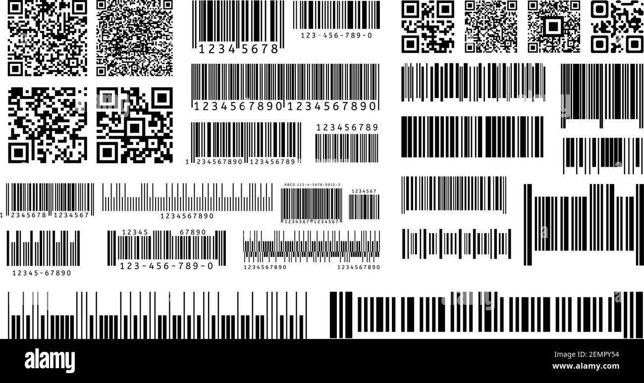 Barcode. Produkt-Barcodes und QR-Codes für digitales Laserscanning auf Verpackungen. Isolierte Vektorvorlage Stock Vektor