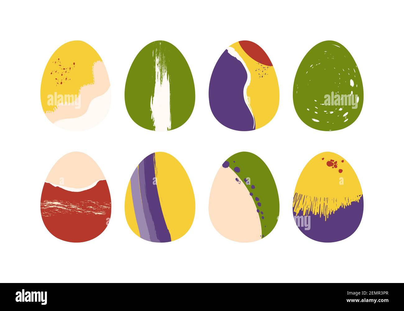 Konzeptionelle Gestaltung von Ostereiern. Abstrakte Trend-Illustrationen. Flecken, Schwur, Linien. Vektor auf weißem Hintergrund isoliert. Stock Vektor