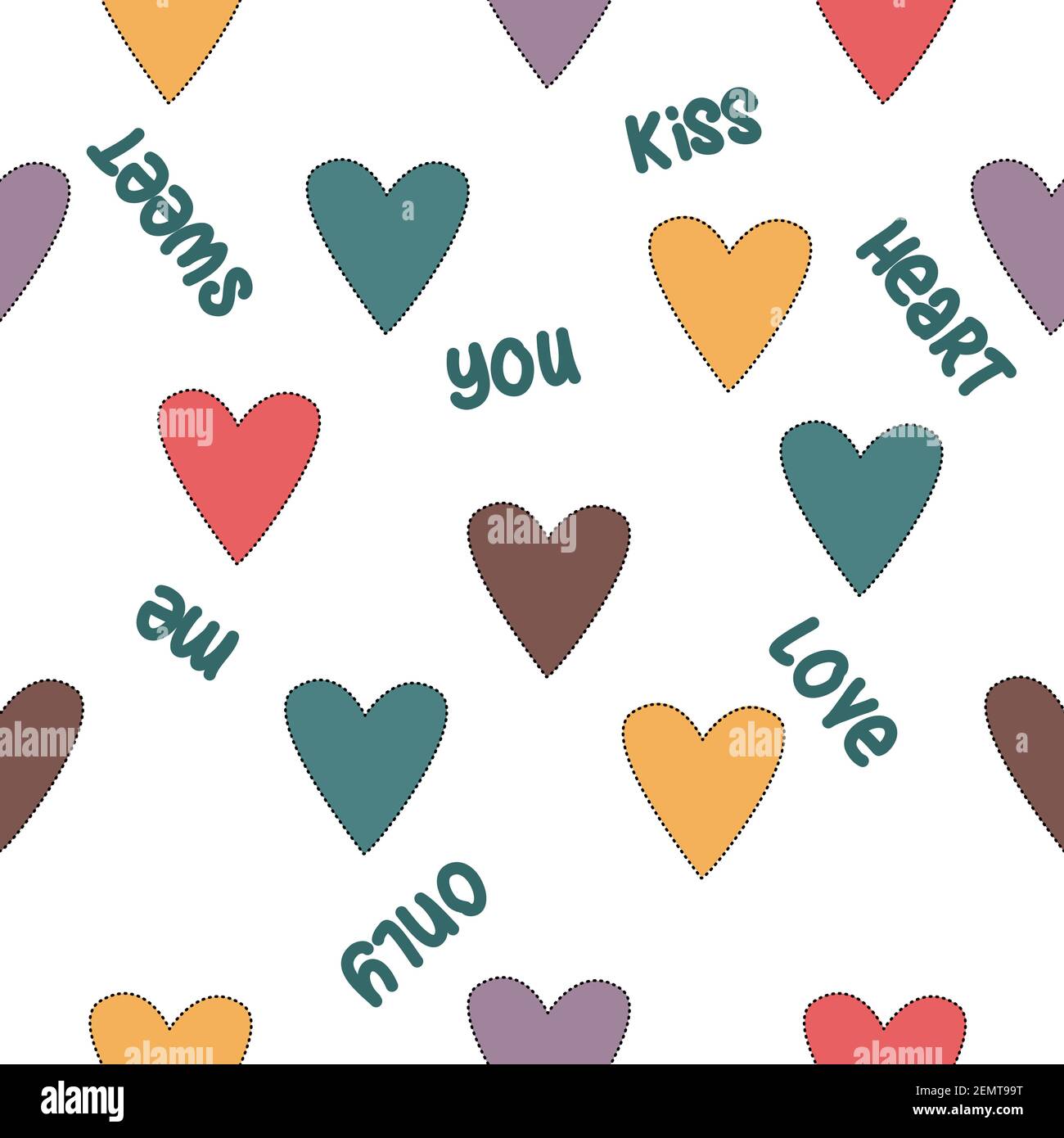 Bunte Heratmuster mit Wörtern Stock Vektor