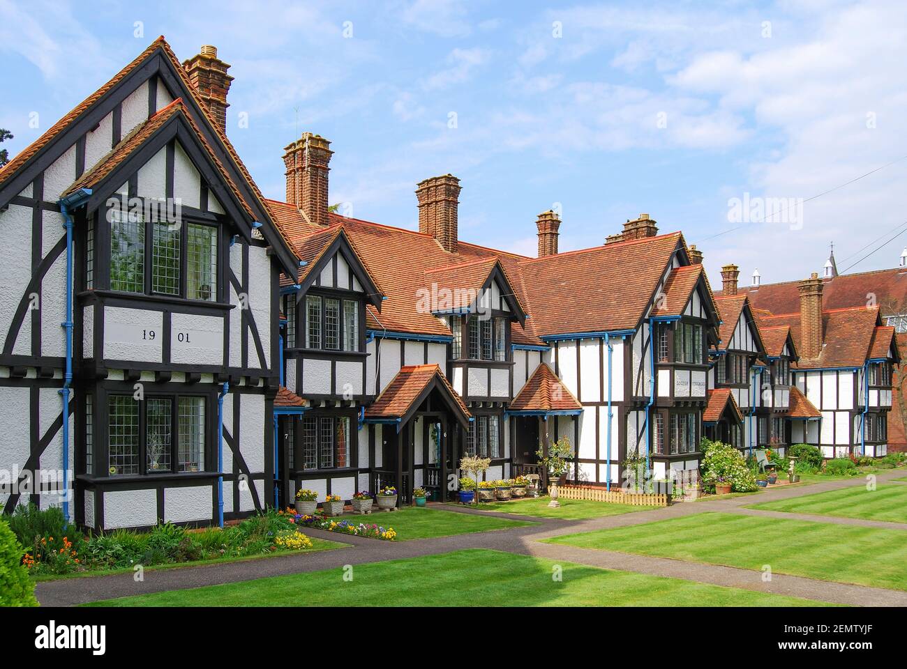 Louisa Cottages (19. Jahrhundert Armenhäuser), Parkstraße, Tring, Hertfordshire, England, Vereinigtes Königreich Stockfoto