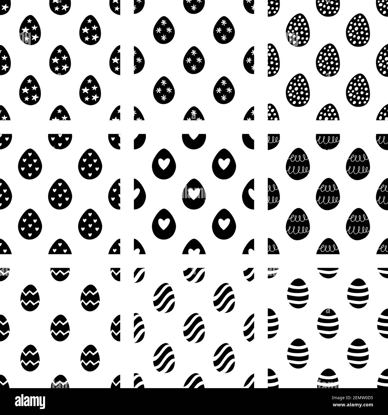 Ostern Set von nahtlosen Mustern aus handgezeichneten Doodle Eier. Stock Vektor