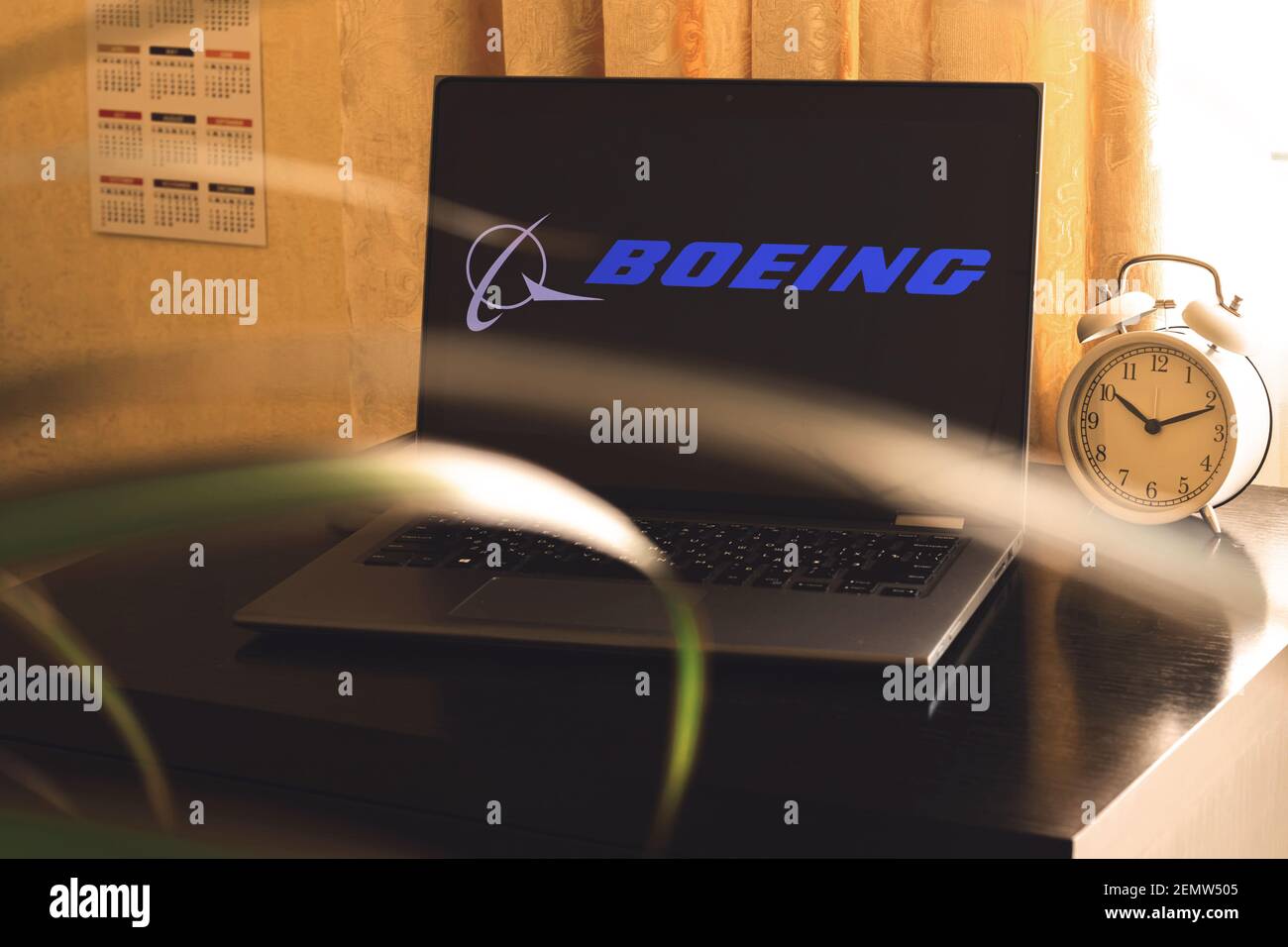 Charkow, Ukraine - 23. Februar 2021: Boeing-Logo auf Laptop-Bildschirm, Foto Stockfoto