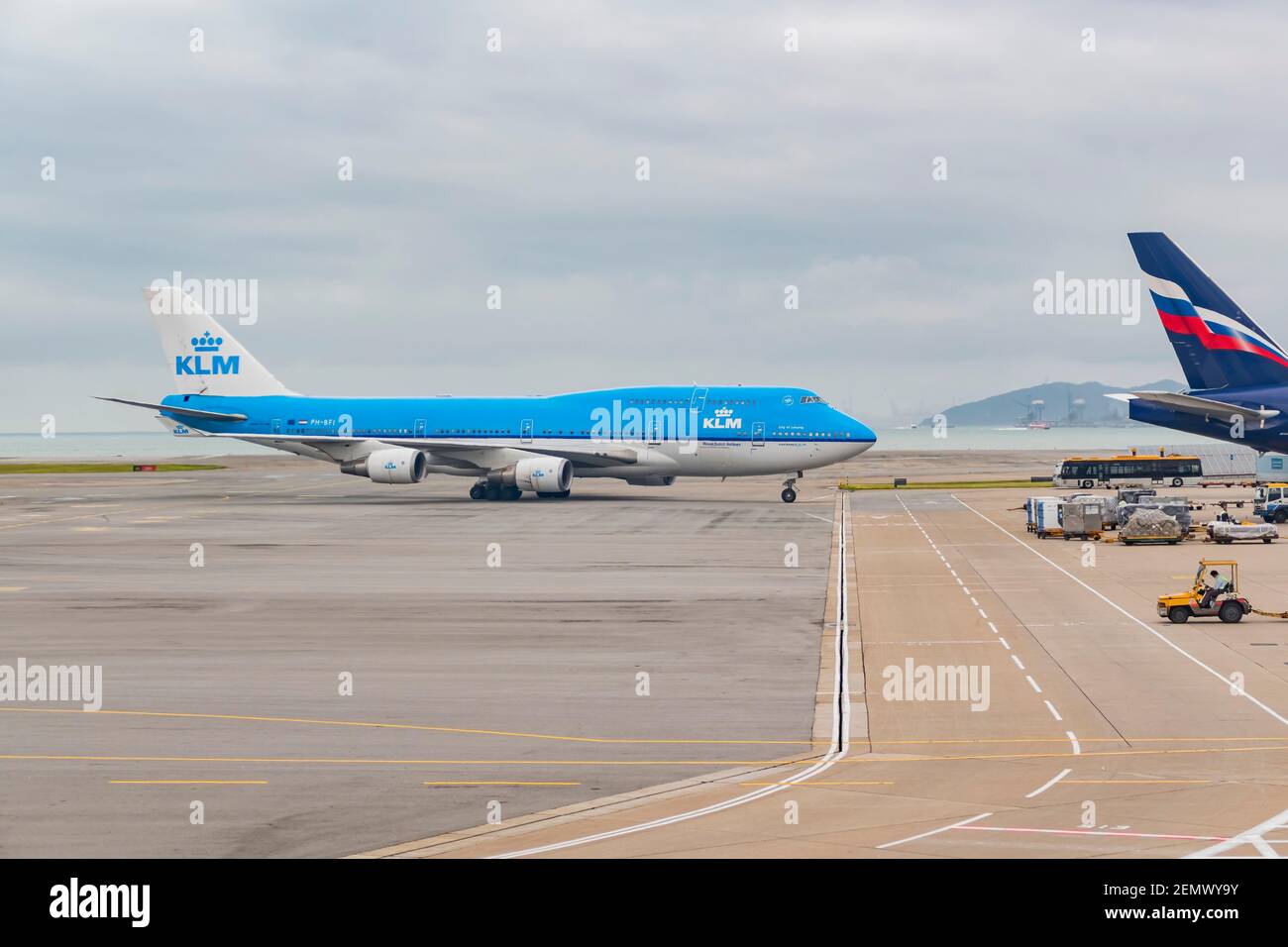 Macau, 21. MAI 2016 - Morgenansicht eines KLM-Flugzeugs im internationalen Flughafen Macau Stockfoto