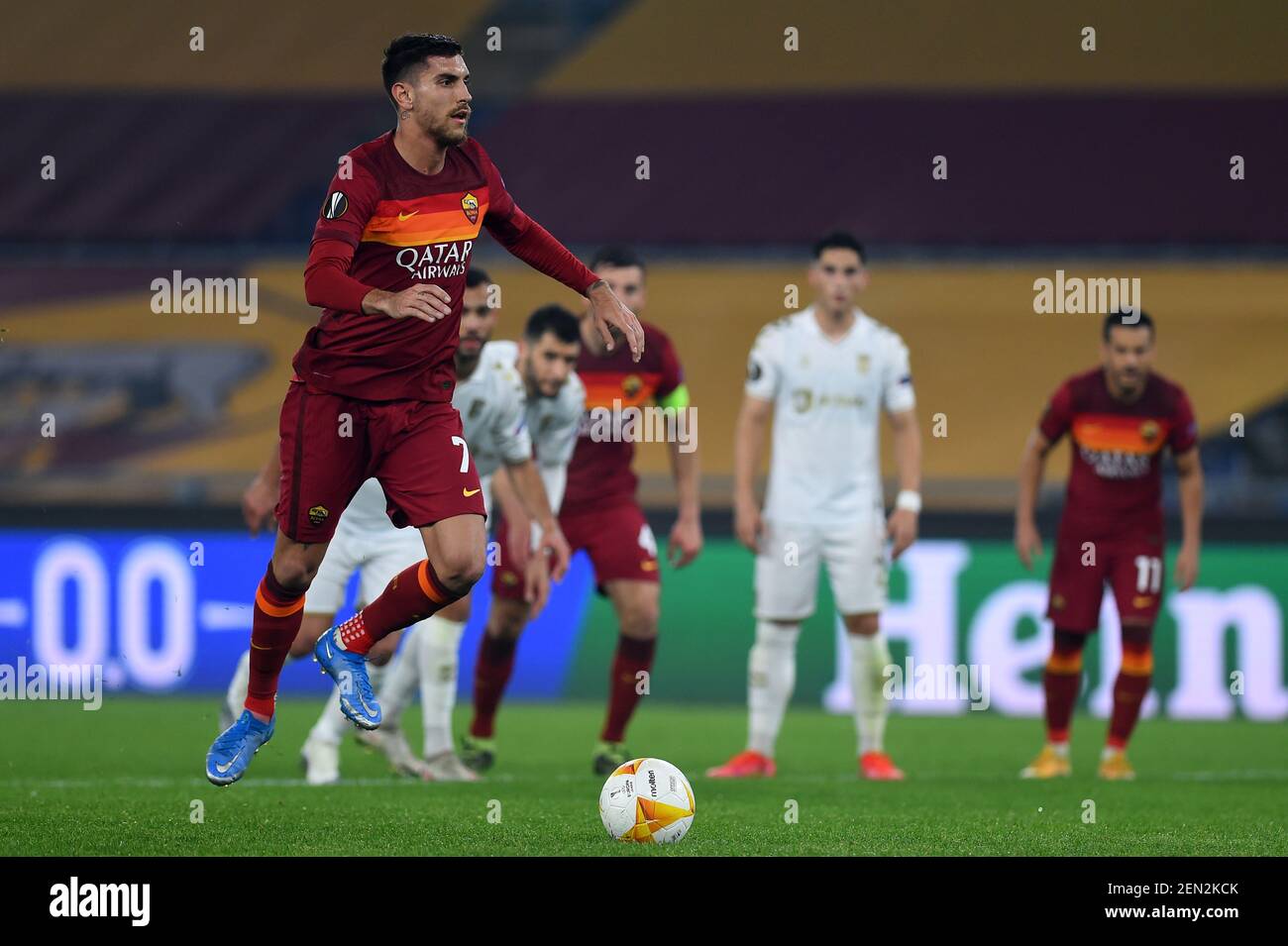 Rom, Latium. Februar 2021, 25th. Lorenzo Pellegrini von Roma scheitert beim Fußballspiel Europa League ALS Roma gegen SC Braga im Olympiastadion in Rom, Italien, am 25. Februar 2021. Fotografo01 Kredit: Unabhängige Fotoagentur/Alamy Live Nachrichten Stockfoto