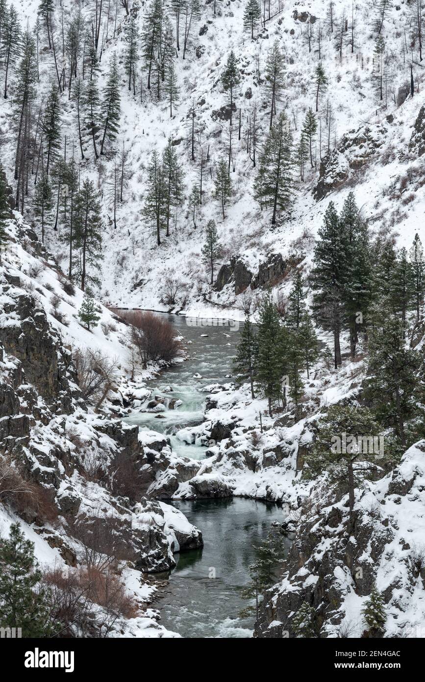 South Fork des Payette River im Winter, Idaho. Stockfoto