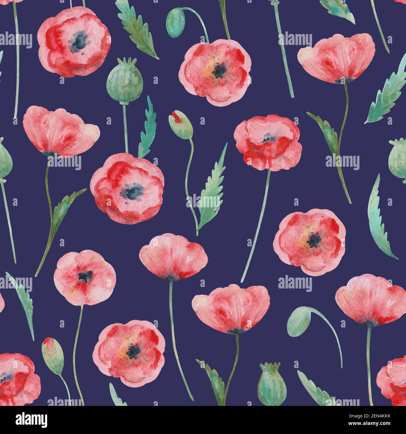 Nahtloses Muster mit Aquarell roten Mohnblumen. Stockfoto