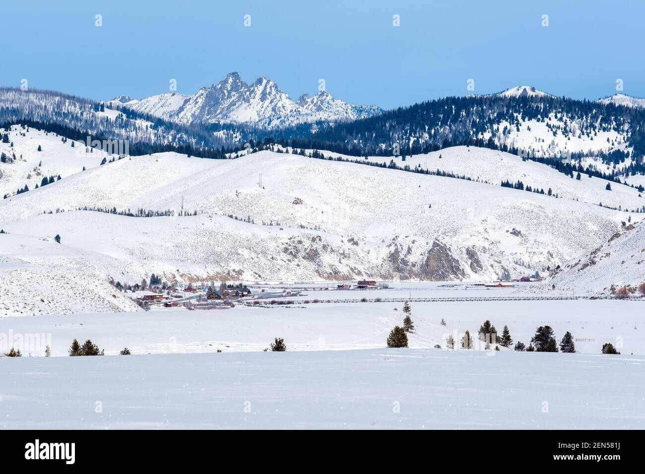 Stadt Stanley, Idaho, im Winter. Stockfoto