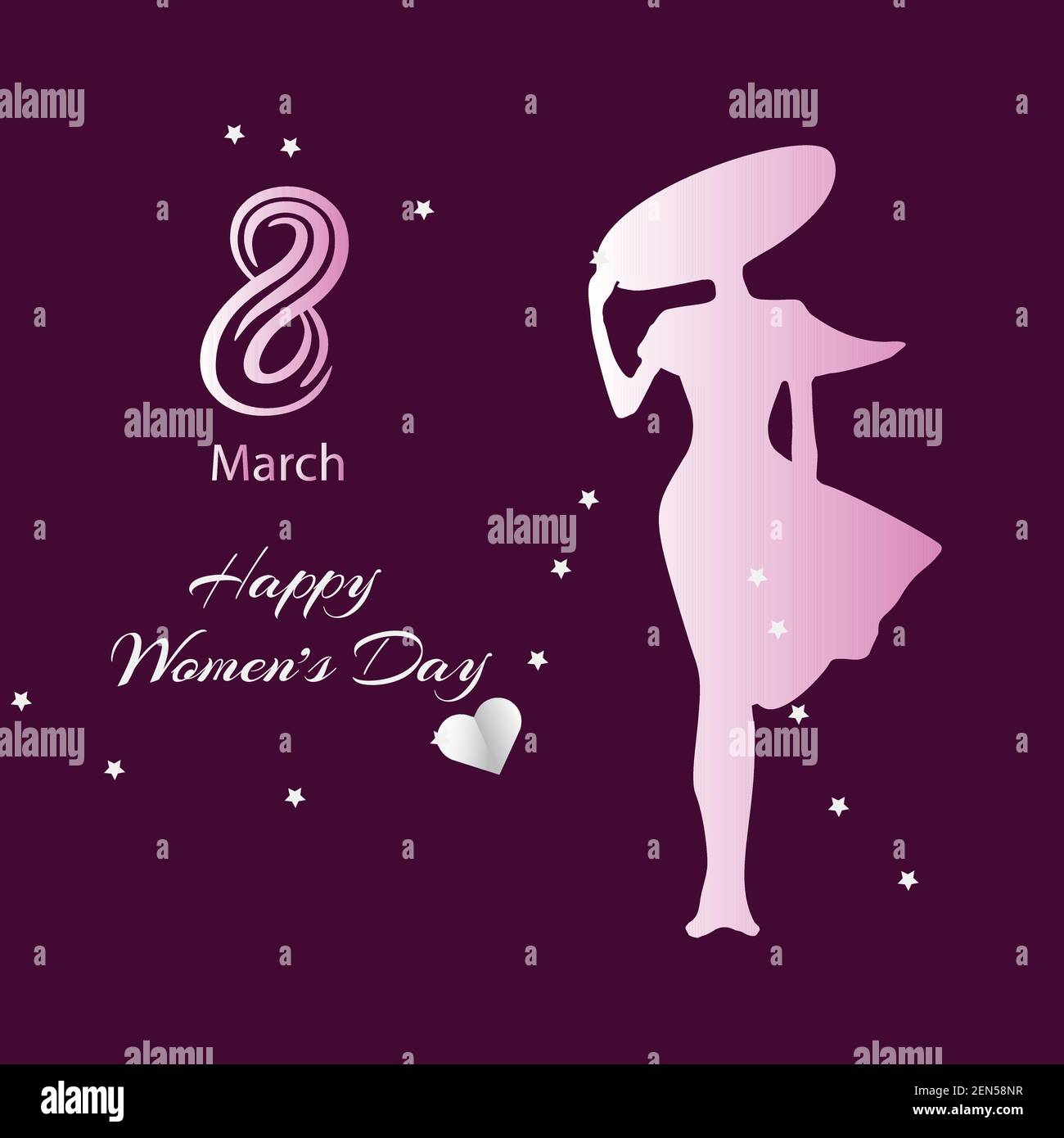 Happy Women's Day am 8. märz Feier Thema mit silbernen Stern und Herz für Social Media, Geschichte, Wünsche Karte, Grußkarte und Promotion Zweck Stock Vektor