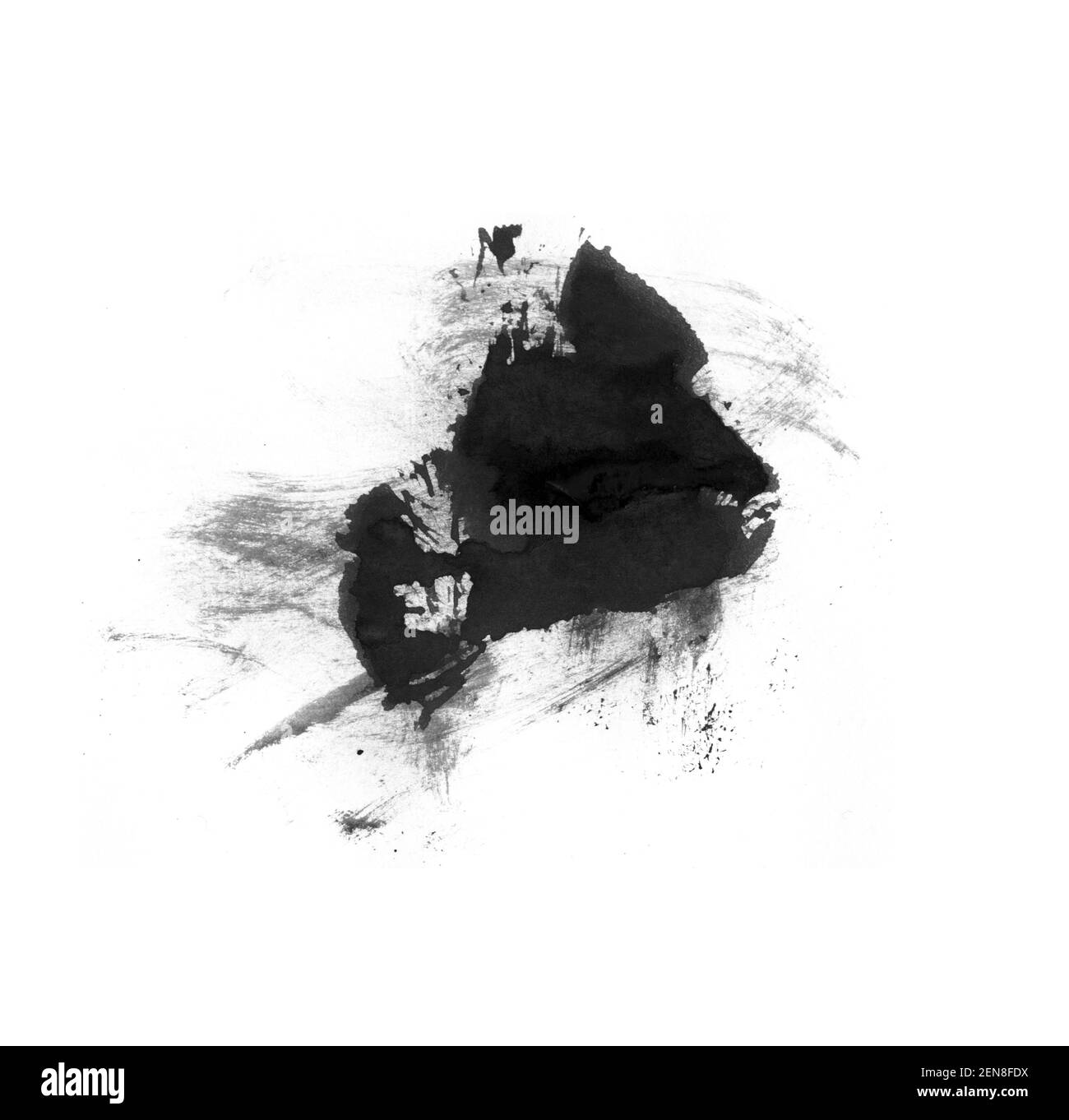 Schöne schwarze Tinte Schmierbürste isoliert auf weißem Hintergrund. Abstrakter isolierter Pinsel Stockfoto