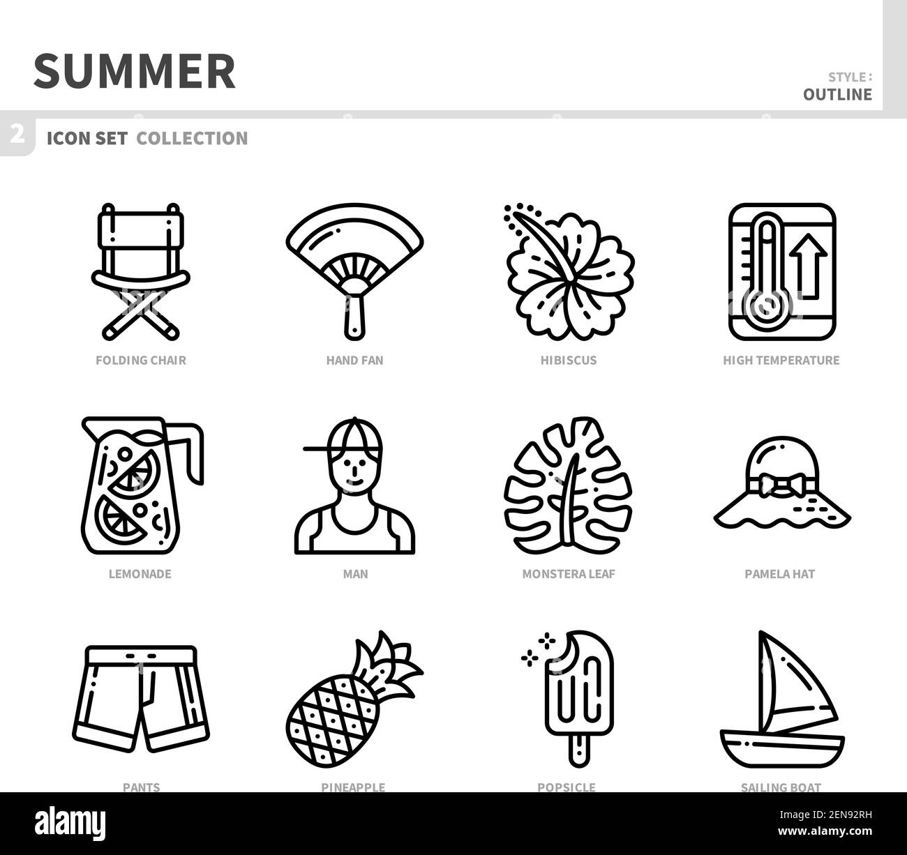 Sommer Saison Icon Set, Umriss Stil, Vektor und Illustration Stock Vektor