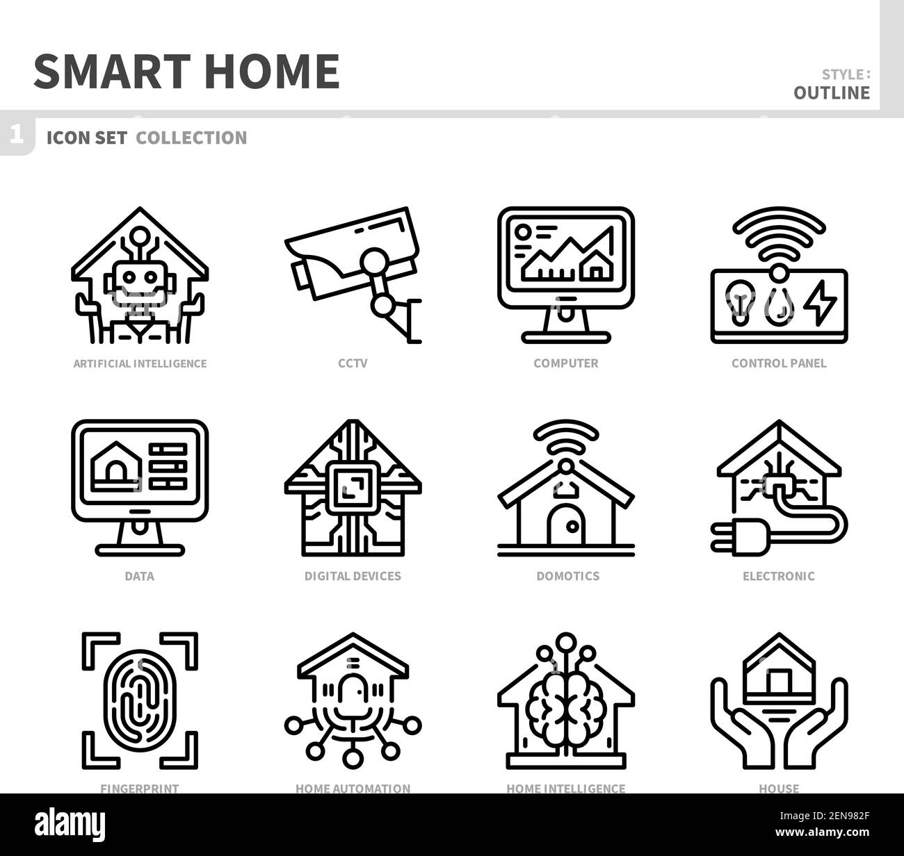 Smart Home Icon Set, Umrissstil, Vektor und Illustration Stock Vektor
