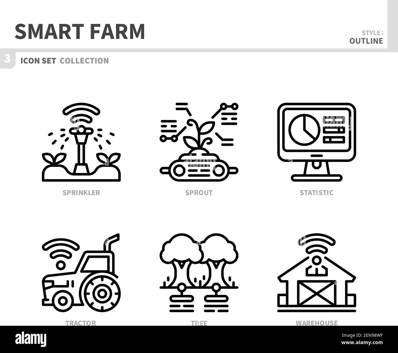 Smart Farm Icon Set, Umrissstil, Vektor und Illustration Stock Vektor