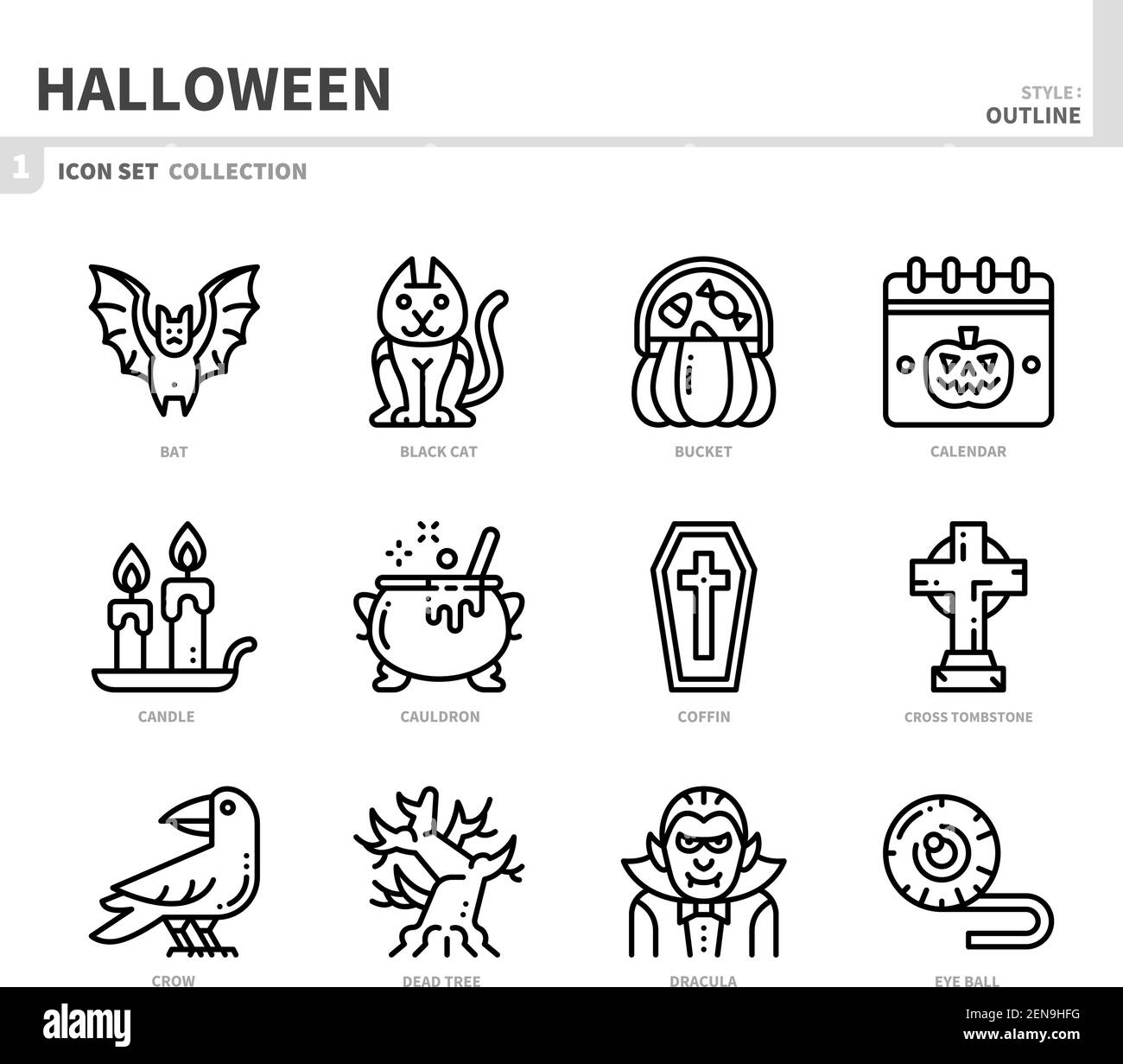 halloween Icon Set, Outline Style, Vektor und Illustration Set 1 Stock Vektor