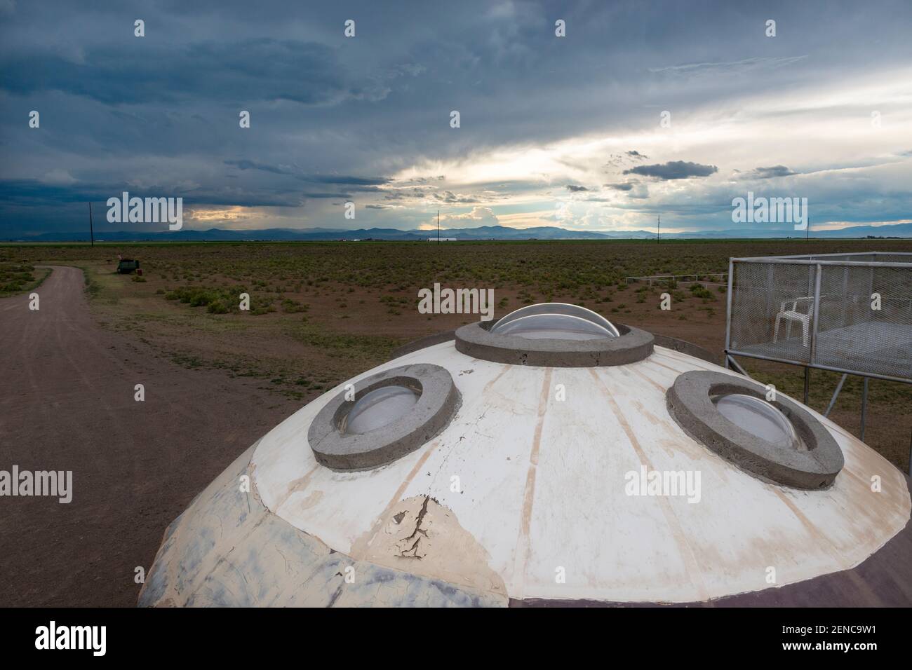 Hooper, Colorado - 14. Juli 2014: Blick vom UFO-Wachturm, nahe der Stadt Hooper, im Bundesstaat Colorado, USA. Stockfoto